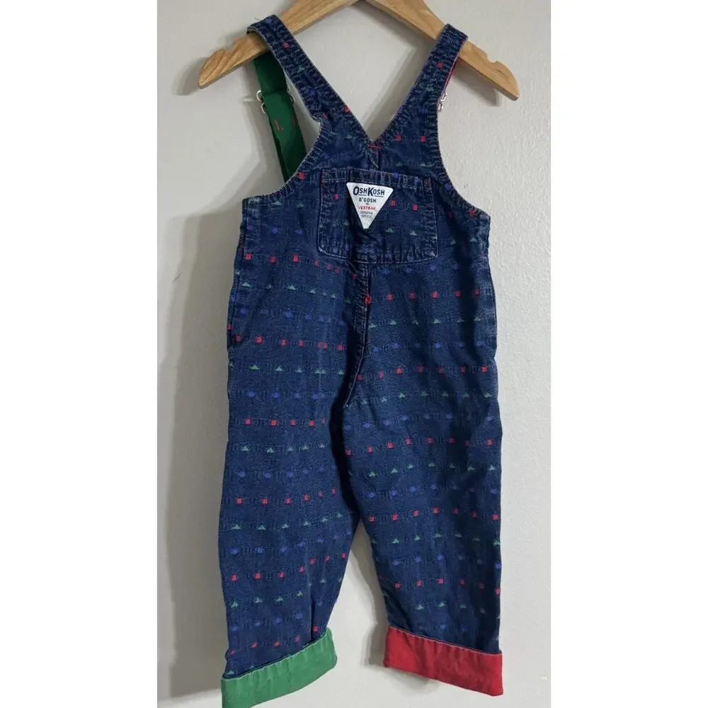 Vintage OshKosh B'gosh Overalls 2T Kids Geometric Jean Vestbak Union Made USA